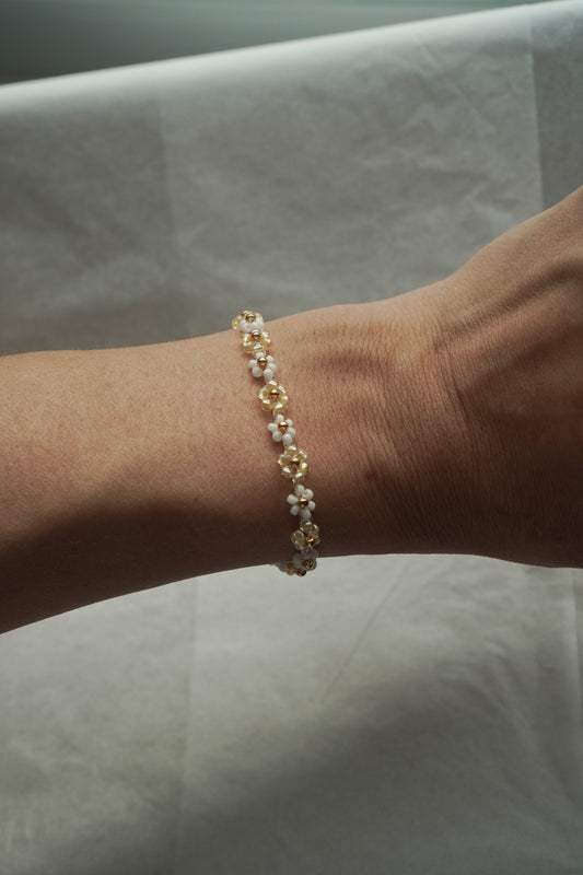 Armband - Blommor Vit / Gul / Guld