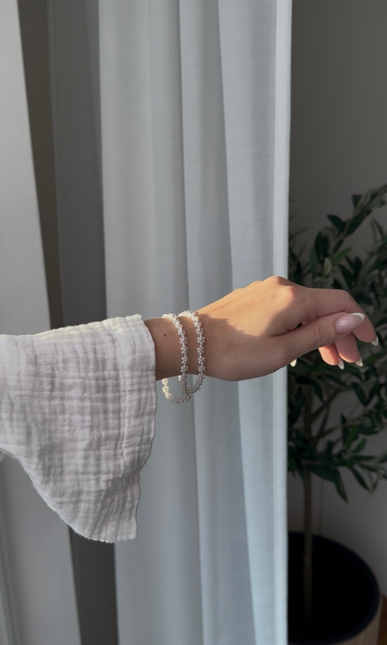 Armband - Blommor Vit / Silver
